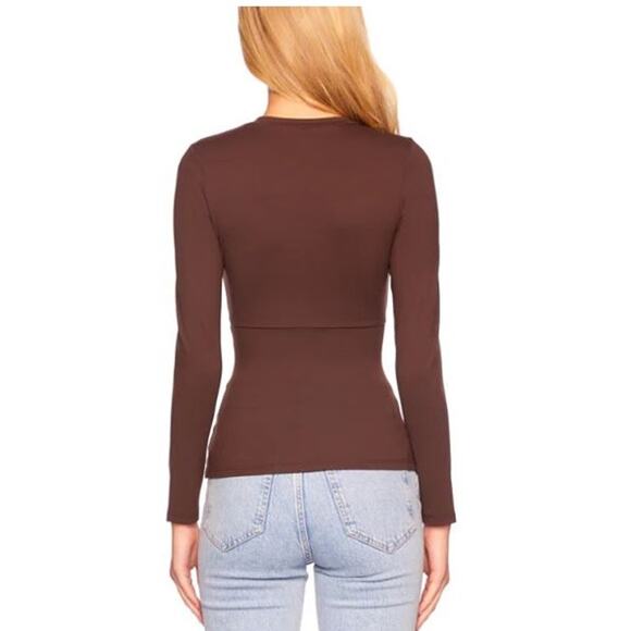 Susana Monaco Long Sleeves Crewneck Faux Wrap Tops Brown NWT Size Small - Picture 3 of 12